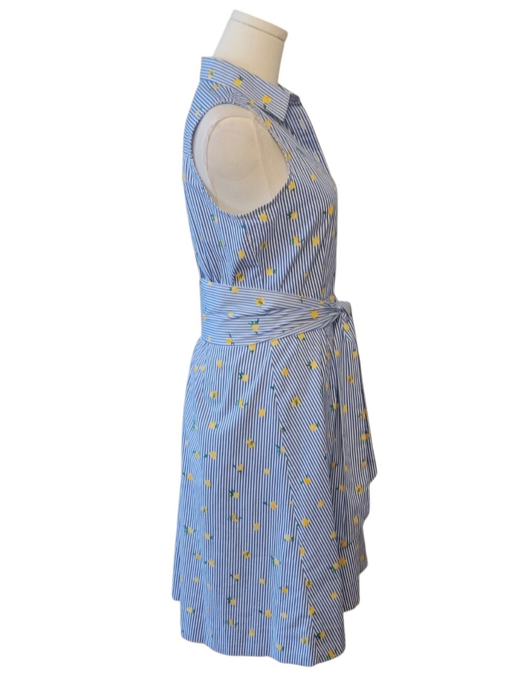 J. Crew Blue & White Stripe Lemon Print Shirtdress Size 2 - Picture 4 of 6